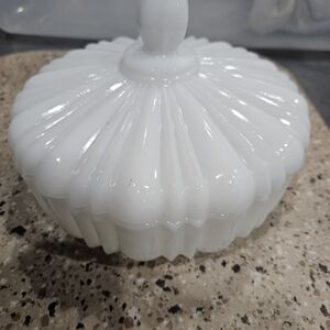 Elegant White Milk Glass  Lidded Dish